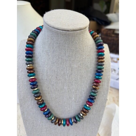 Colorful Multicolor Beaded Necklace With Metallic Finish - 18 Inches - Lobster C - Picture 4 of 7